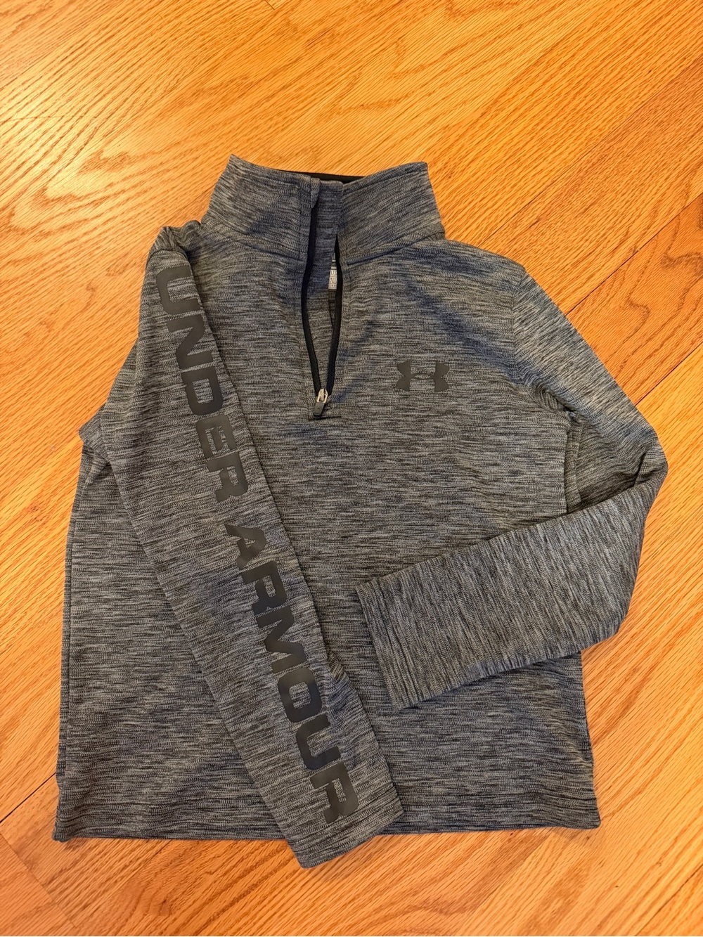 Under Armour Boy's Heather Gray Quarter-Zip Pullover with Sleeve Logo
